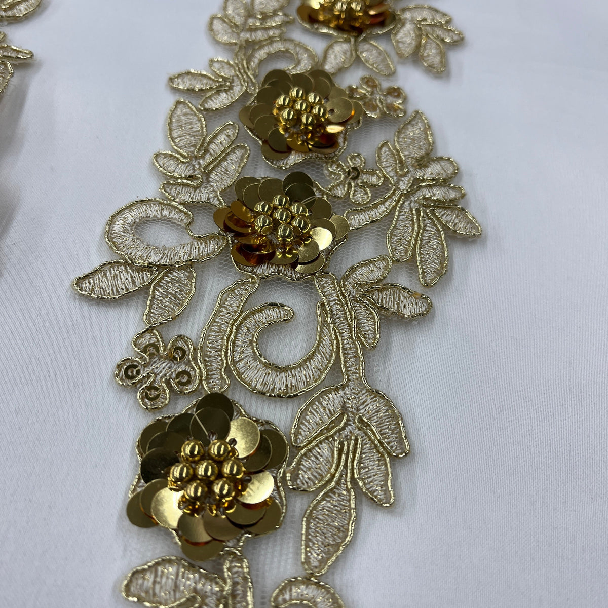 1 Yard Beaded & Corded Floral 3D Lace Applique Embroidered on 100% Polyester Net Mesh