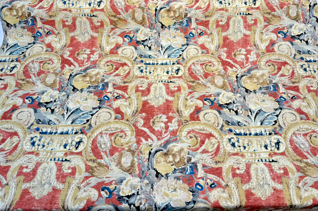 Villa Di Castello Henna 100 Percent Cotton Fabric - Ornate Floral Scroll, Henna Red Multi, 54" Width (By The Yard)