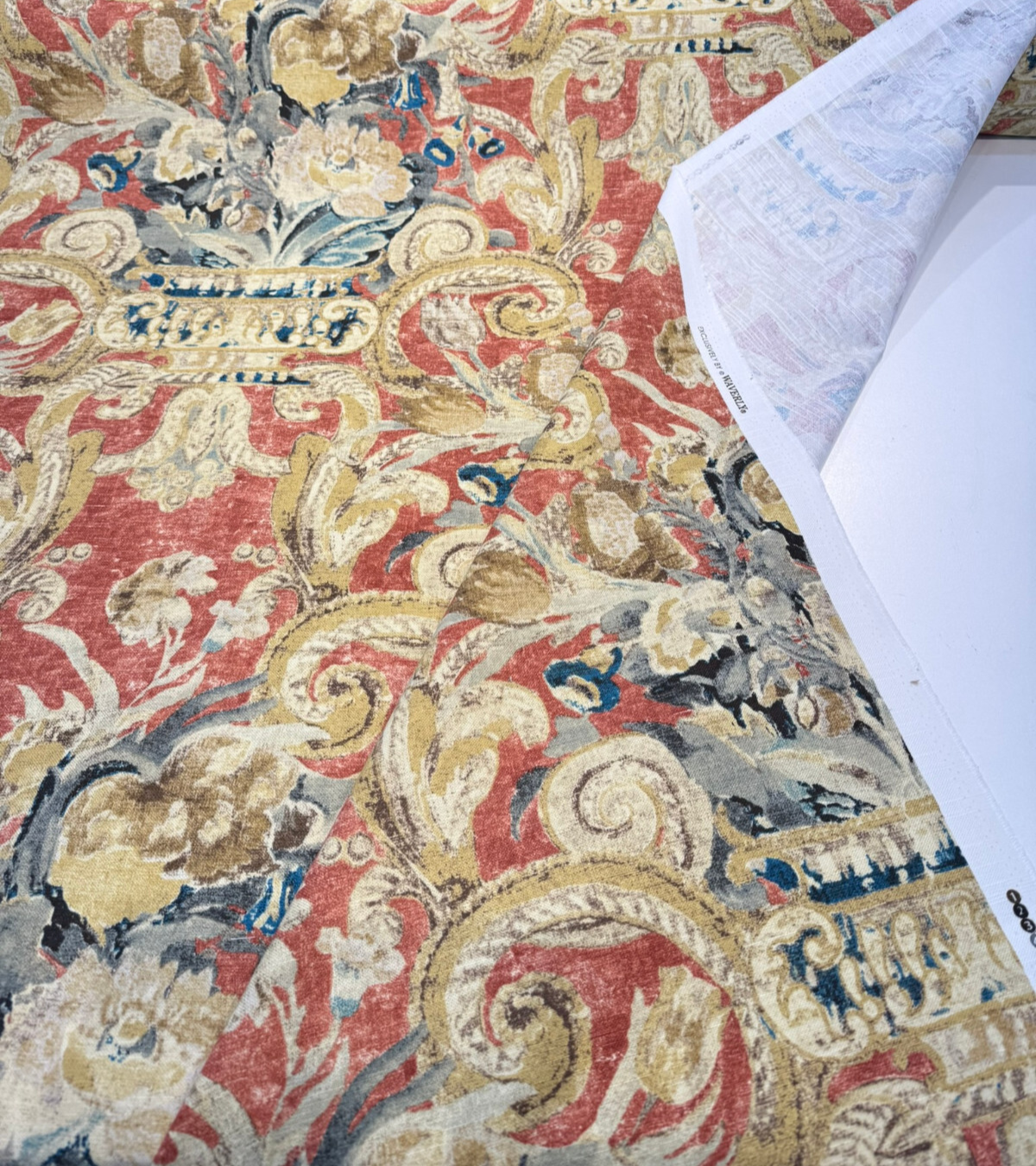 Villa Di Castello Henna 100 Percent Cotton Fabric - Ornate Floral Scroll, Henna Red Multi, 54" Width (By The Yard)