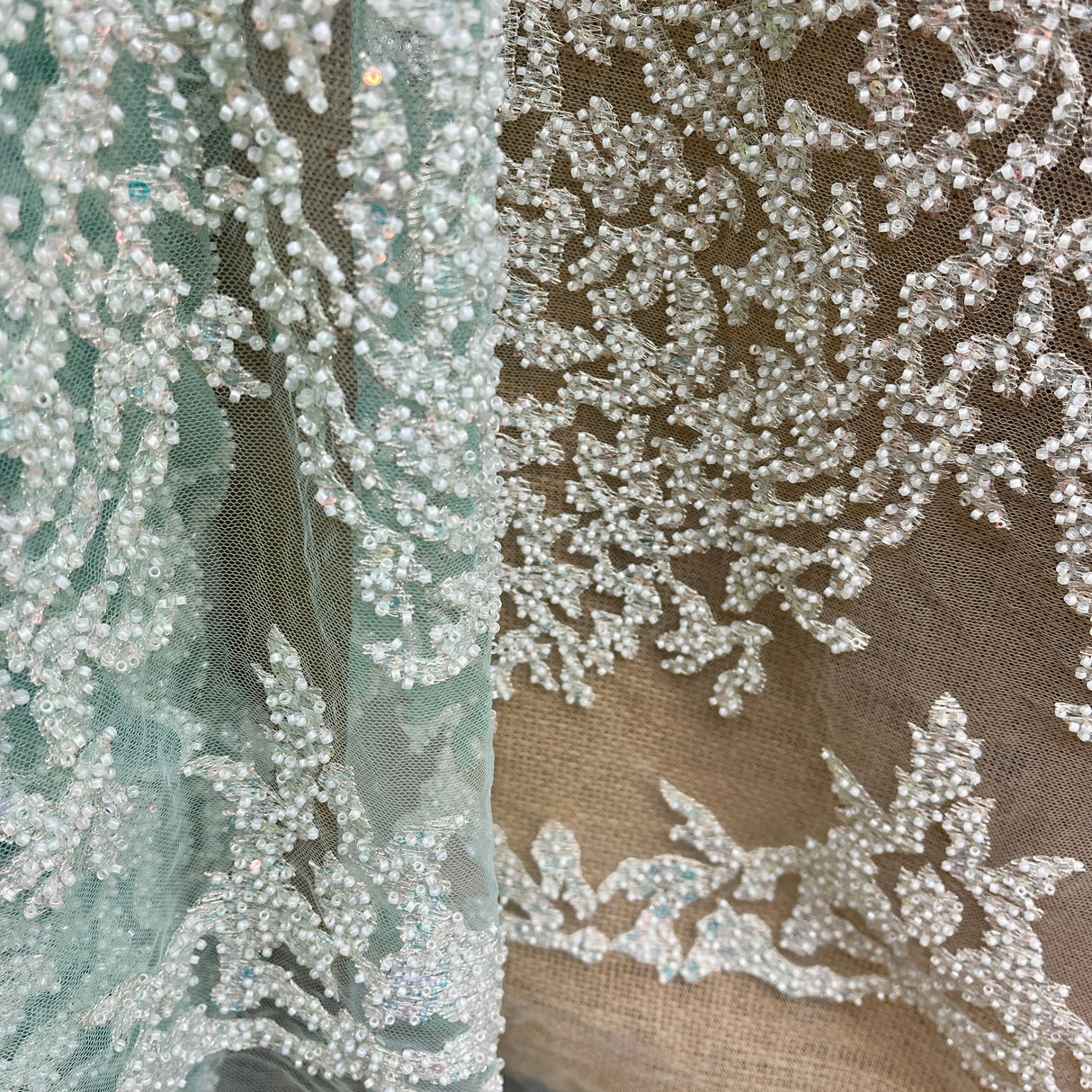 Beaded Lace Fabric on Polyester Net Mesh 52" Wide