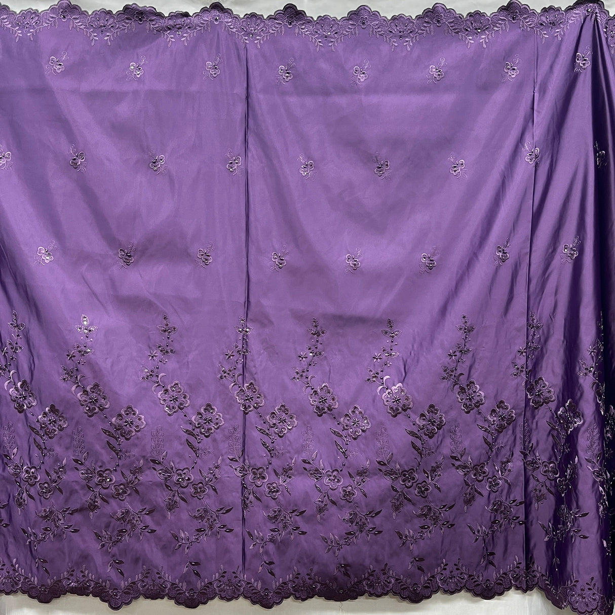 Beaded Bridal Lace Fabric - 100 Percent Polyester Satin, Floral Embroidery, 54" Width (1 Yard)