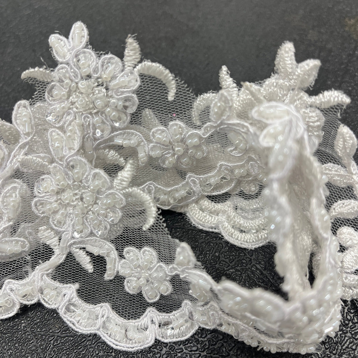 1 Yard 2.75 Inch Beaded and Corded Lace Trimming Embroidered on 100% Polyester Net Mesh