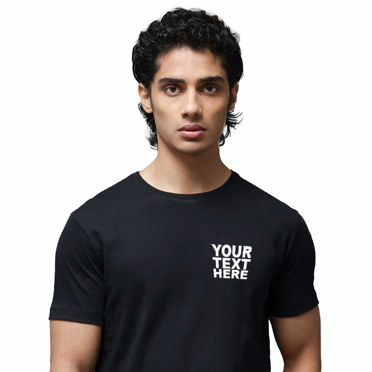 Pack: 12 Fast Custom Text T-Shirts – Create Your Own Personalized Tee (Left Chest - Black)