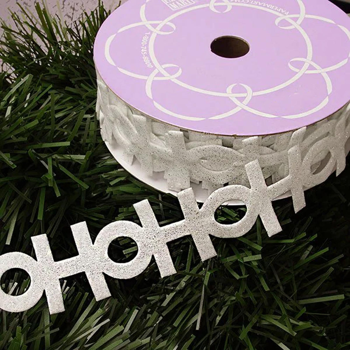 Die Cut Felt Ribbon 1 1/2 '' x 10 yd White Sparkle Hohoho Color 1 / ROLL