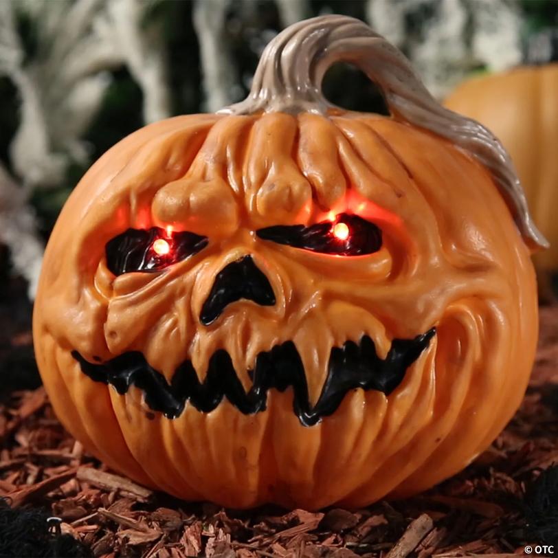 8 1/4" Light-Up Creepy Plastic Pumpkin with Sound Halloween Tabletop Decoration
