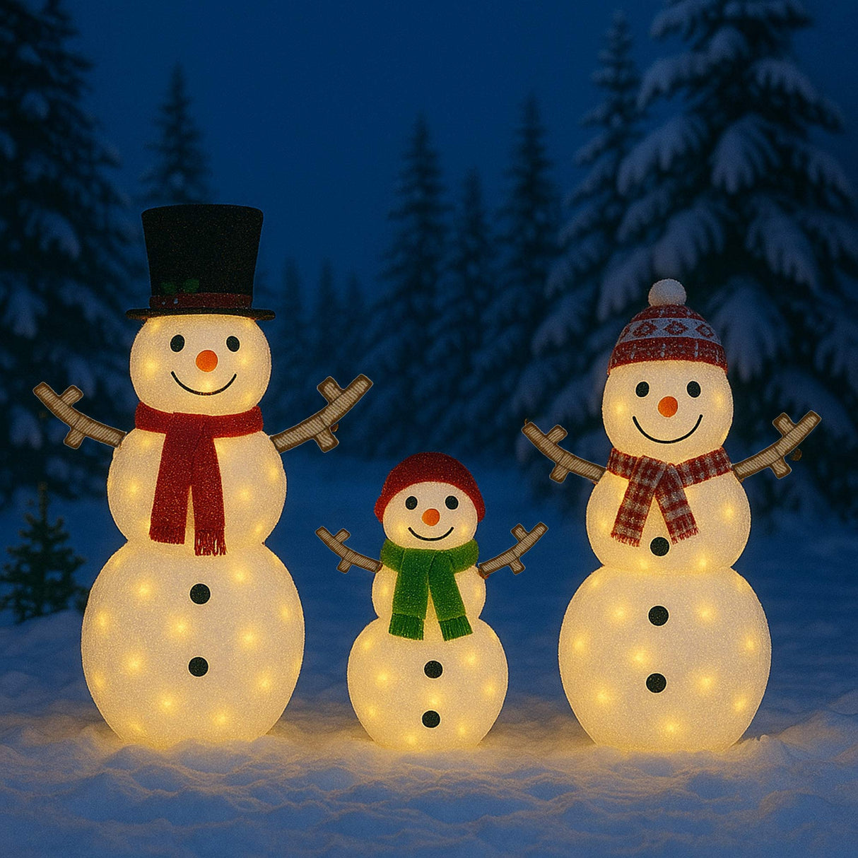 Charming Light Up Snowman Family Set for Festive Holiday Yard Décor