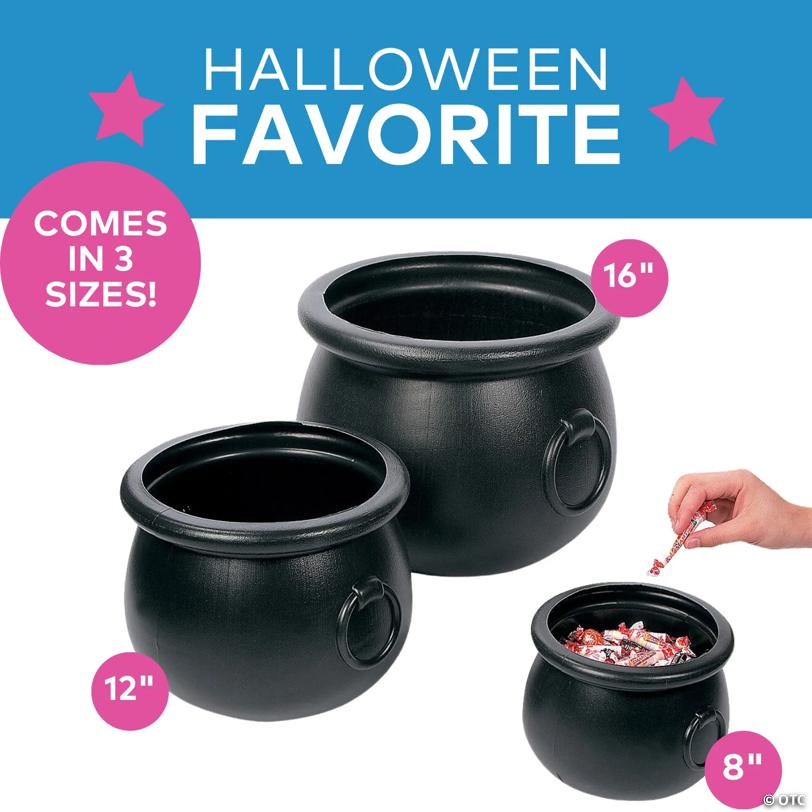 8" - 16" Black Cauldrons Plastic Halloween Decorations - 3 Pc.