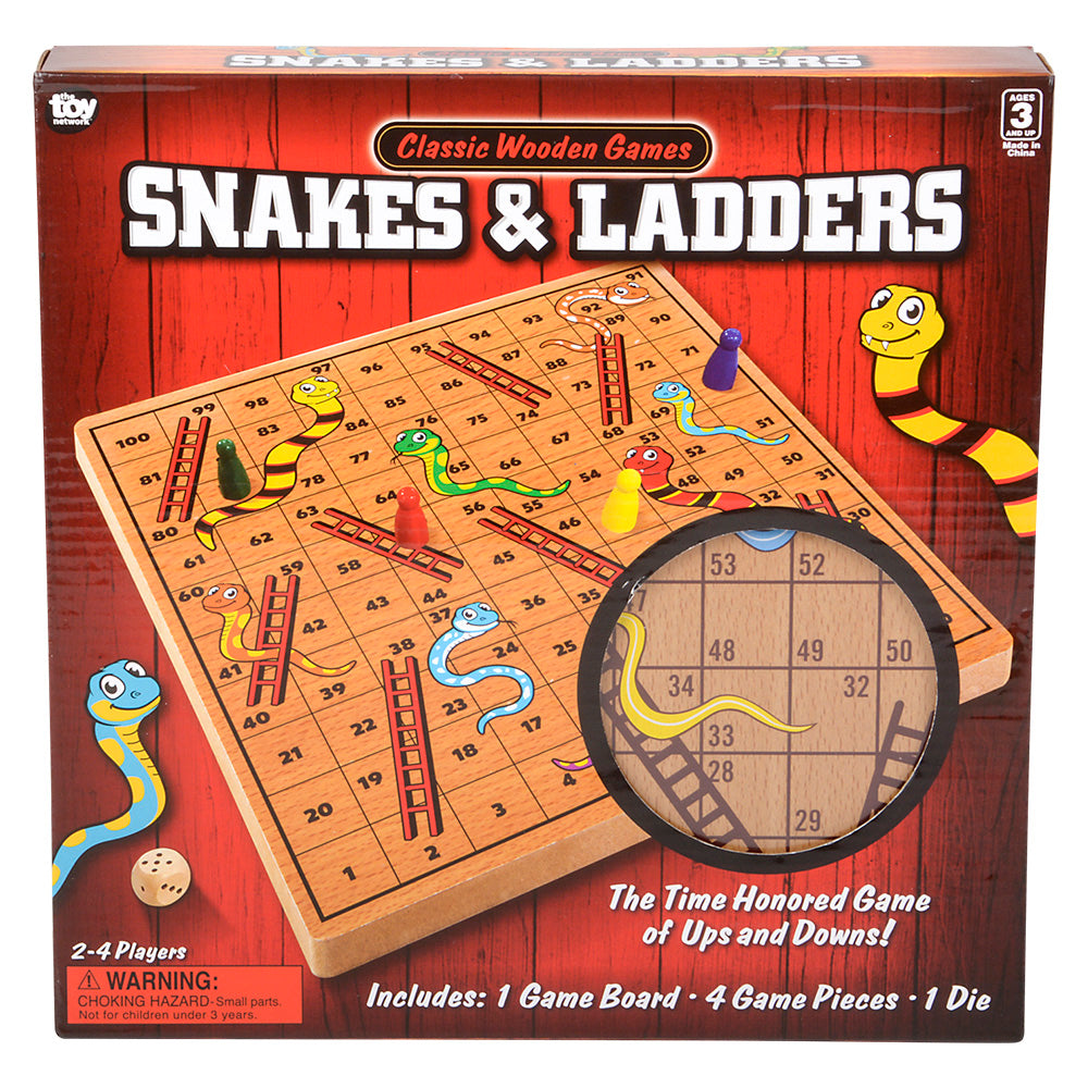 Wooden Snakes and Ladders Game (10" Box)