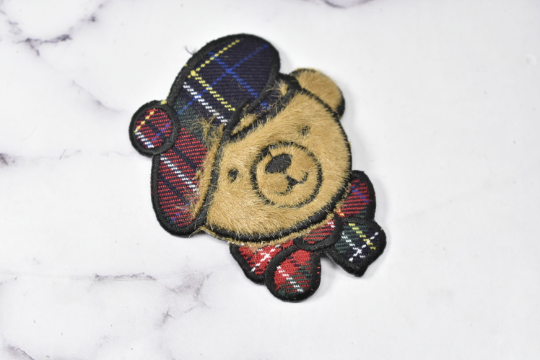 Embroidered Bear Patch Faux Fur Brown