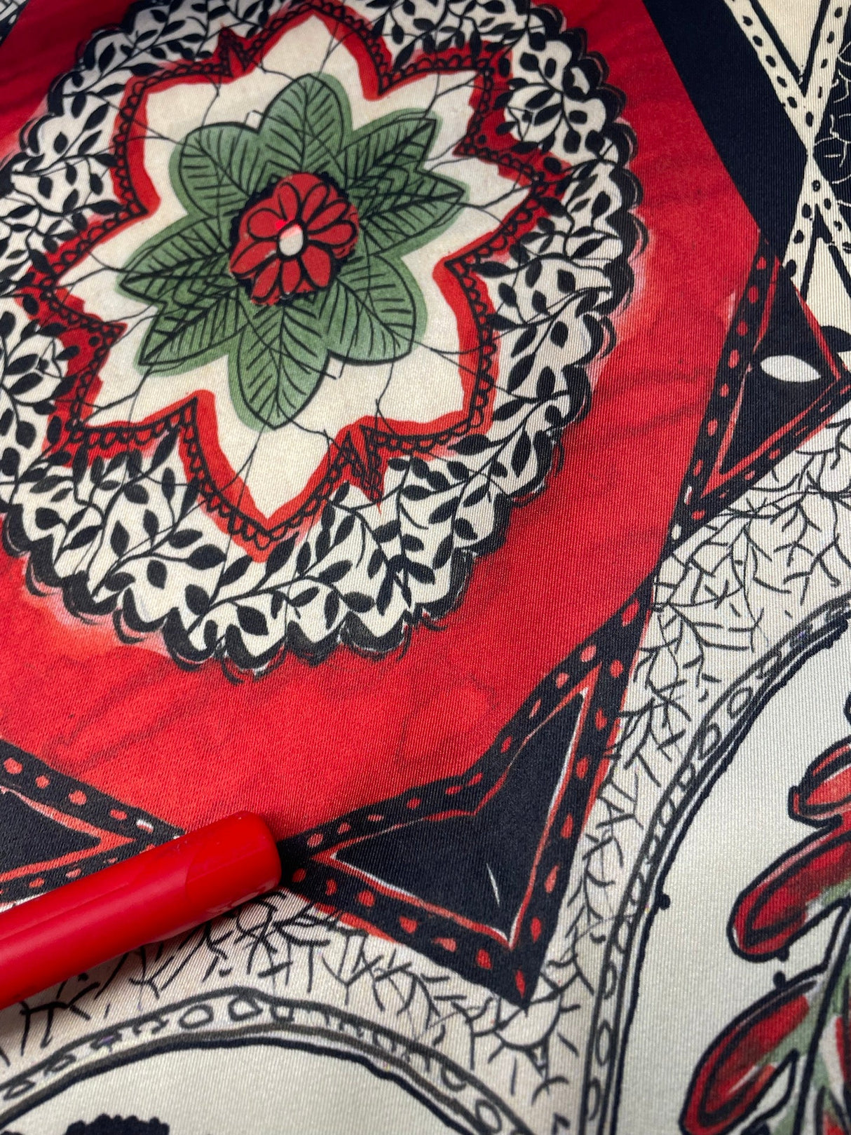 Polyester Sateen Floral Print Red Beige