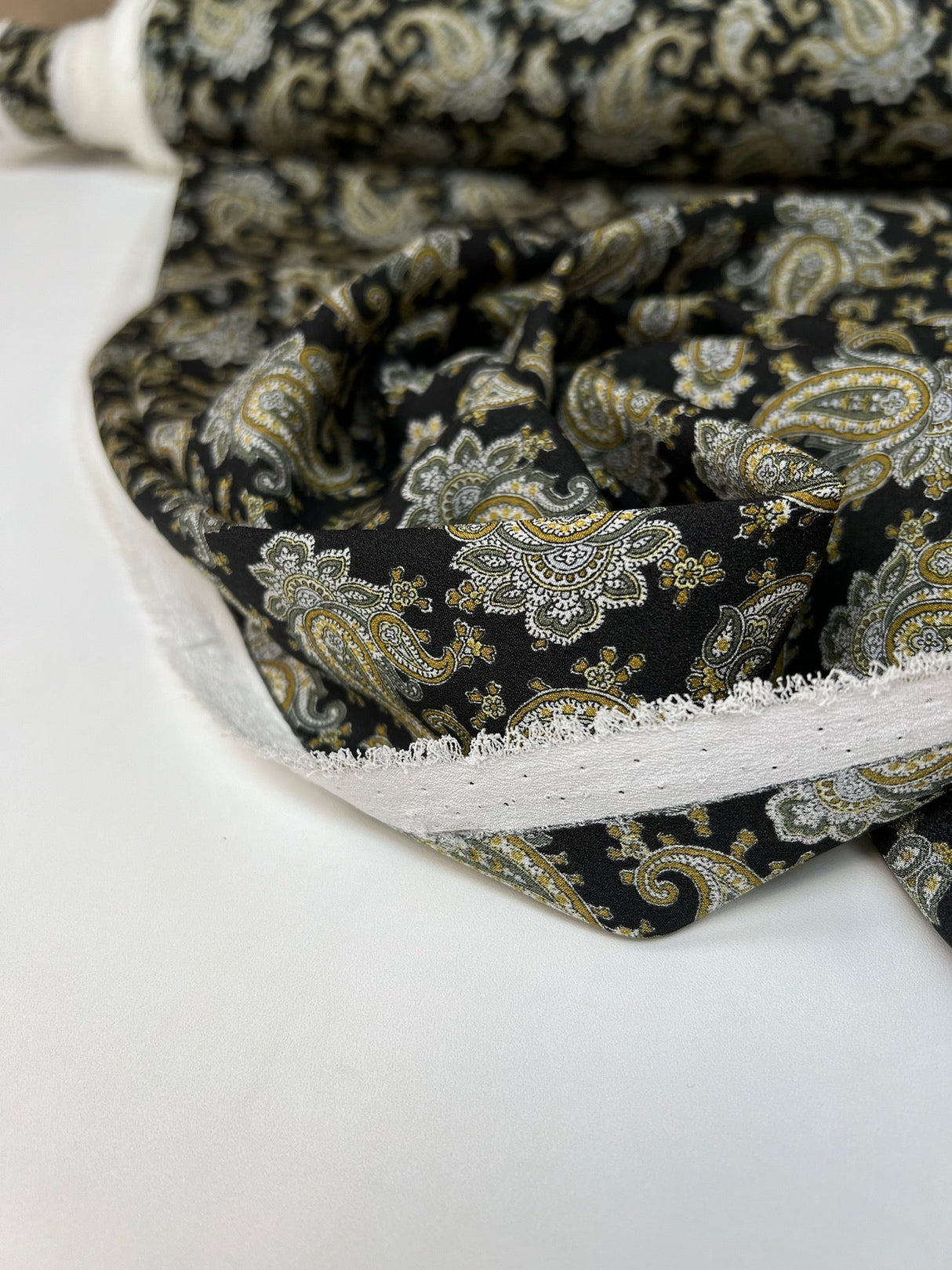 Polyester Crepe Paisley Print Brown Black