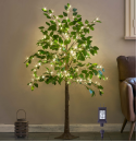 140LT Ficus Silk Tree, 48 Inch Plug-In LED Willow & Cherry Blossom Textured Bark Home Decor