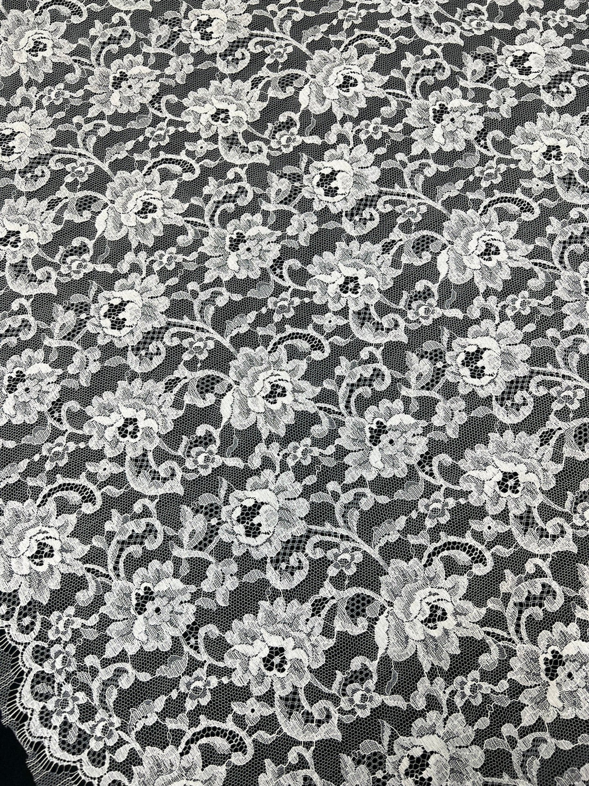 Cotton Lace Mesh Floral White Beige