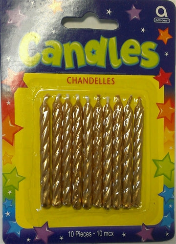 2-1/4" Metallic Gold Candles - 10 Pack