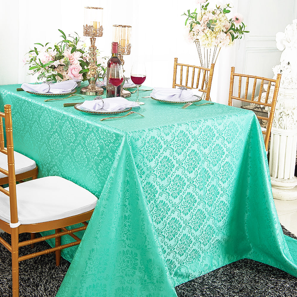 Rectangular Tablecloth Marquis Damask Jacquard Polyester 90x132 Tiff Blue/Aqua Blue
