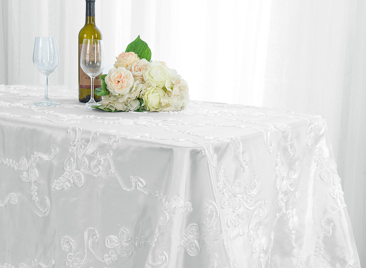 Rectangular Ribbon Taffeta Tablecloth 90x156 White