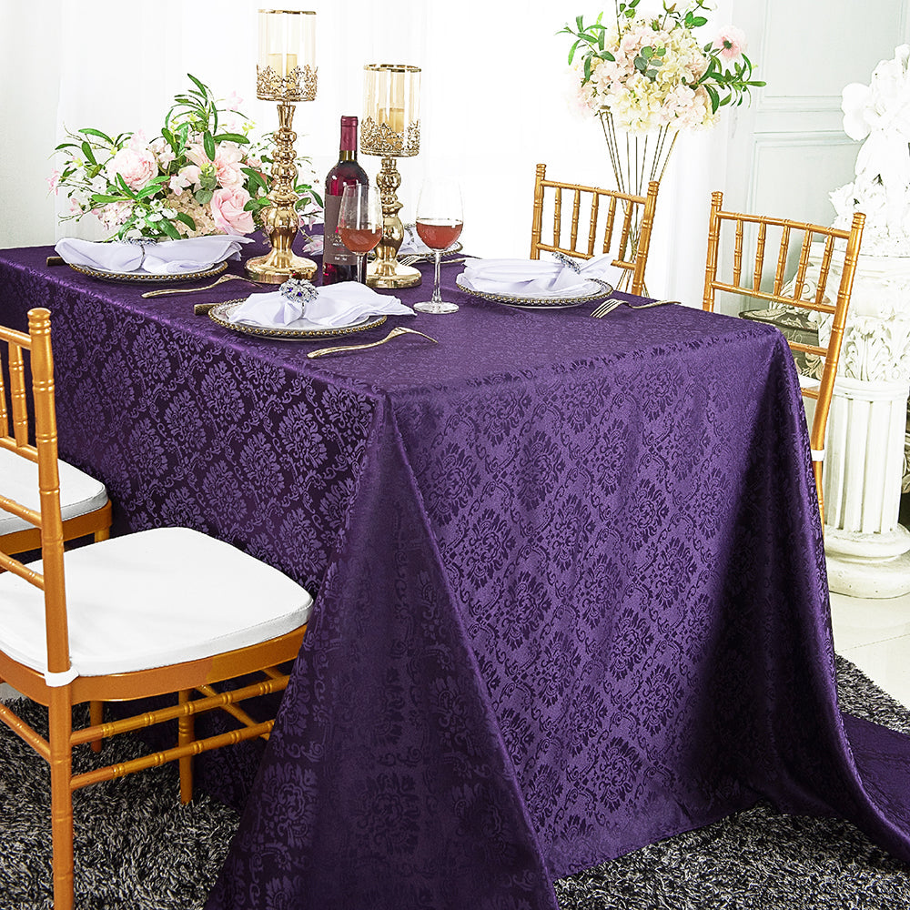 Rectangular Polyester Tablecloth 90x156 Marquis Damask Eggplant