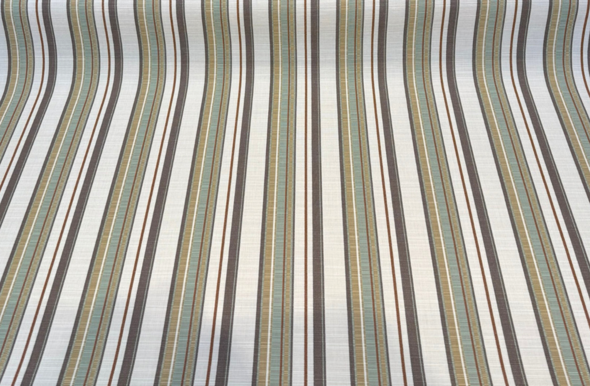 Sunbrella Stripe Carnegie Willow Solution-Dyed Acrylic Fabric - Brown, Gold, Green, Ivory Stripe, 54" Width (1 Yard)