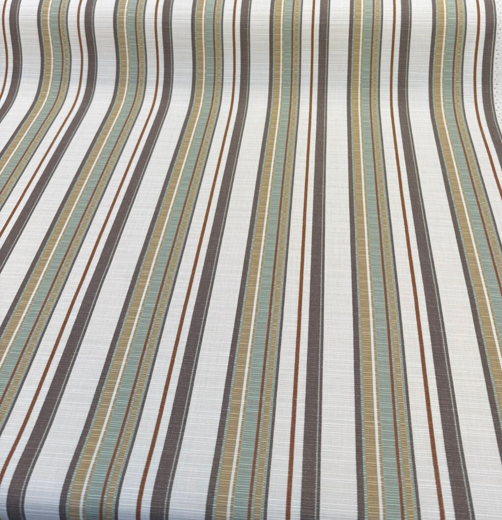Sunbrella Stripe Carnegie Willow Solution-Dyed Acrylic Fabric - Brown, Gold, Green, Ivory Stripe, 54" Width (1 Yard)