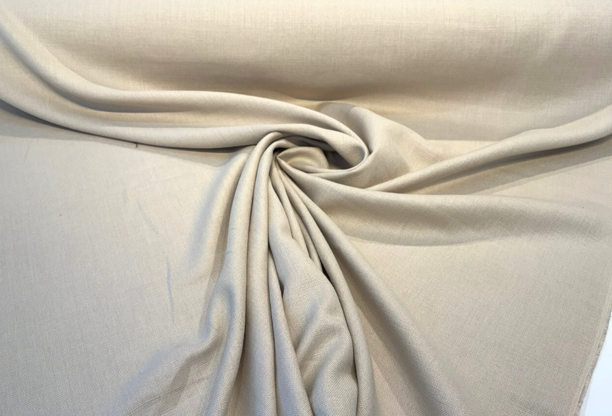 Libeco Belgian Tailored Linen Sanfor Airo Bone Beige Linen Fabric - Bone Beige, 54-56" Width (1 Yard)