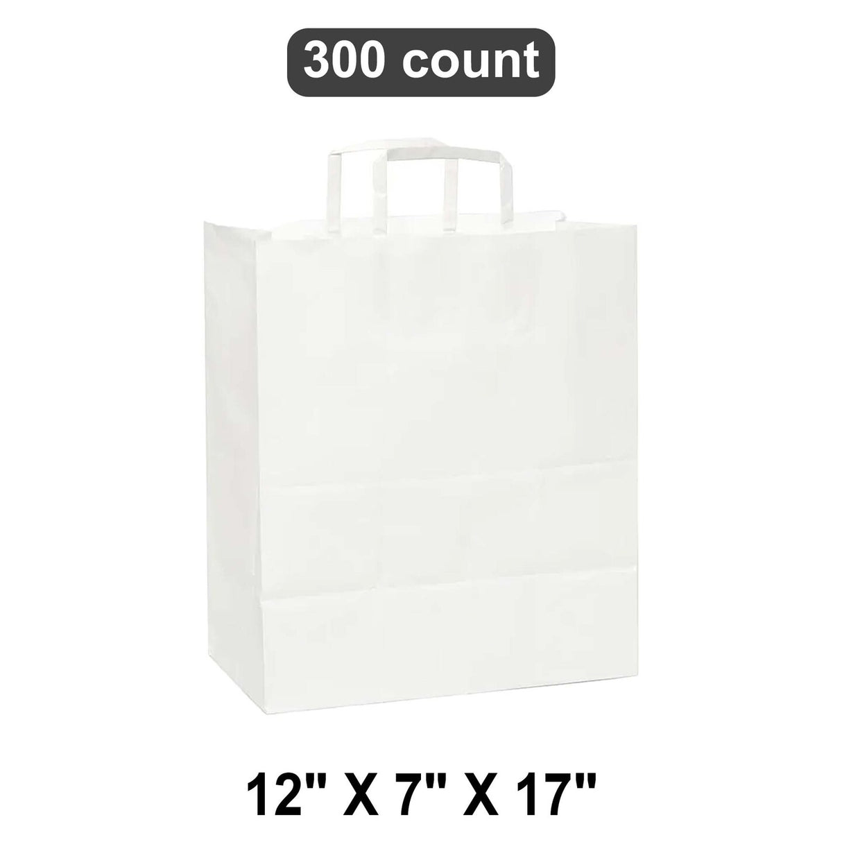 Versatile White Paper Bags with Flat Handles 12" x 7" x 17"