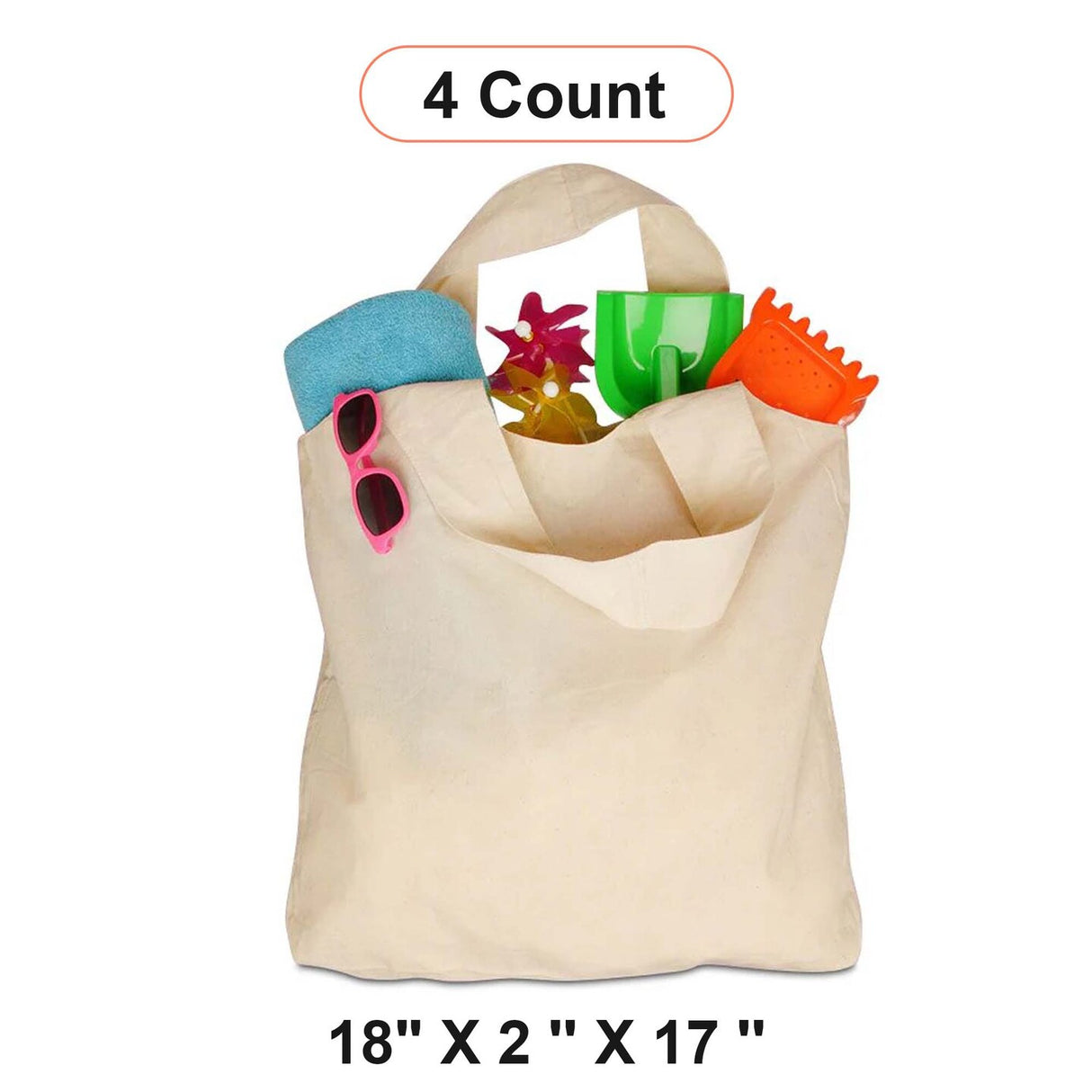 Natural Cotton Tote Bag 18'' x 2'' x 17'' Durable Design