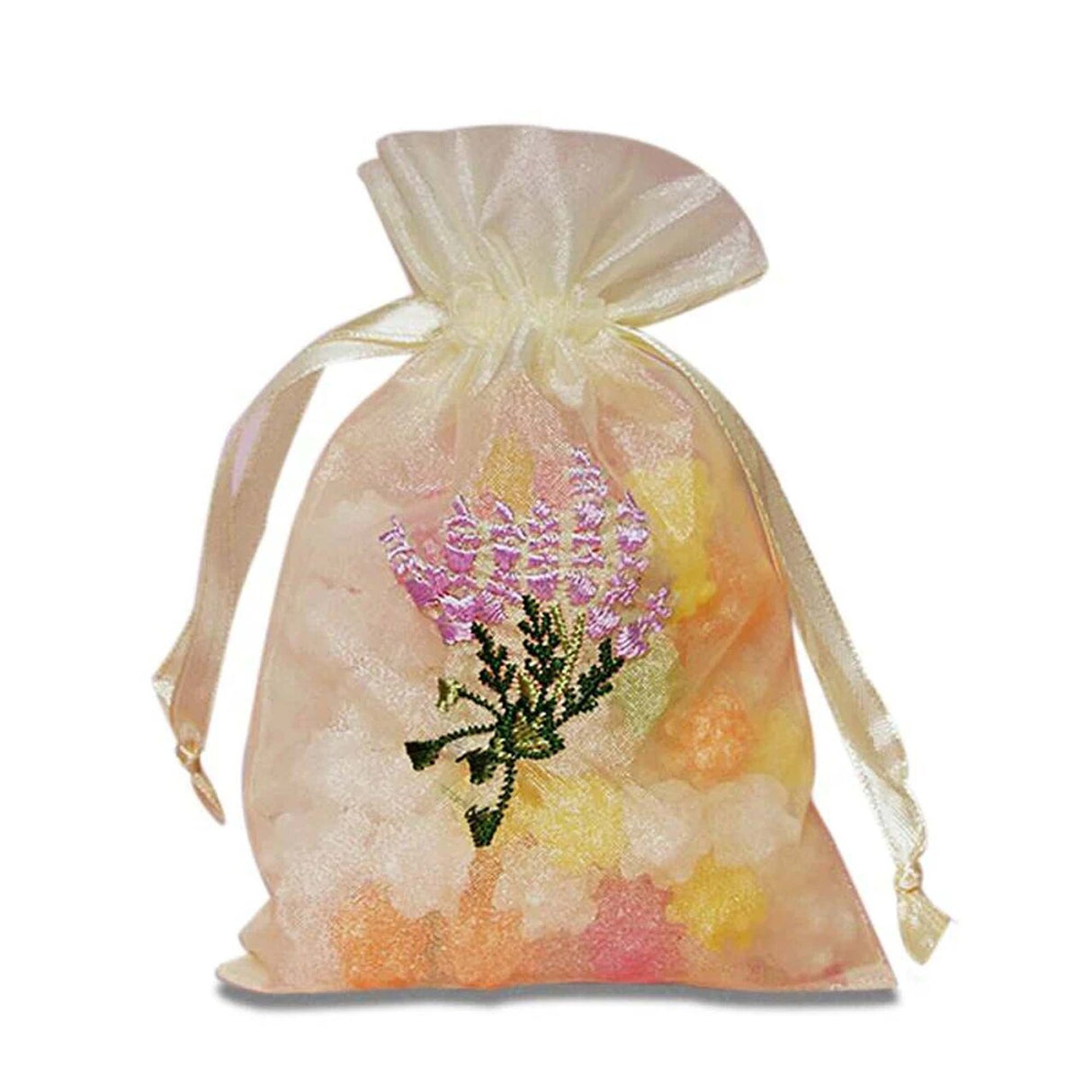 Lavender Flower Embroidered Organza Bags 4'' x 6'' for Gifts