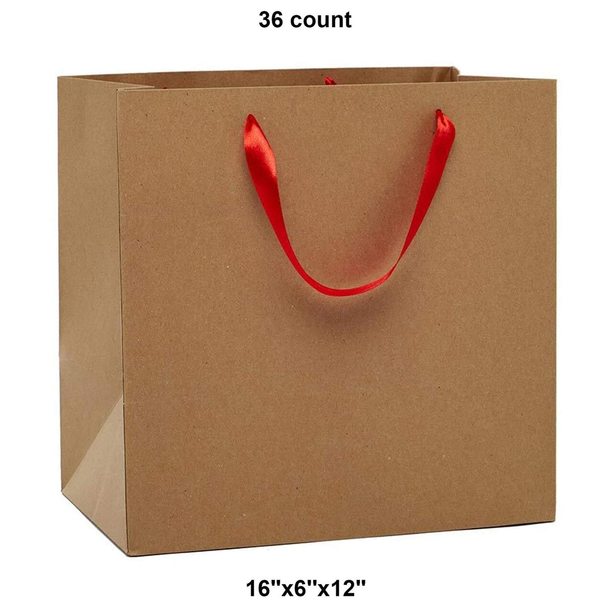 Heavy Kraft Euro Totes with Satin Ribbon Handles 16''x6''x12'' Red Color 12 EACH / PACKAGE