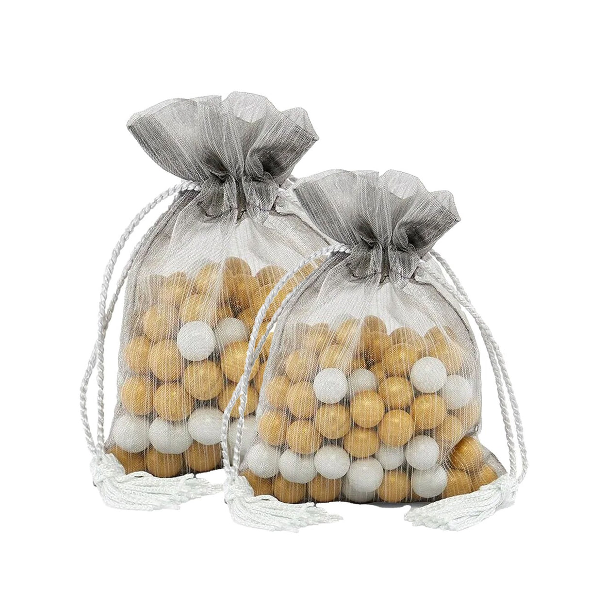 ৫'' x ৬ ১/২'' মাপের ট্যাসেল সহ বিলাসবহুল ব্রাশড অর্গানজা ব্যাগ