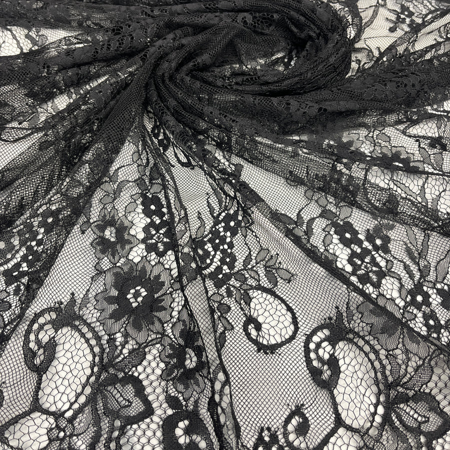 3 Yards Chantilly Embroidered Lace Fabric with Eyelash Scallop