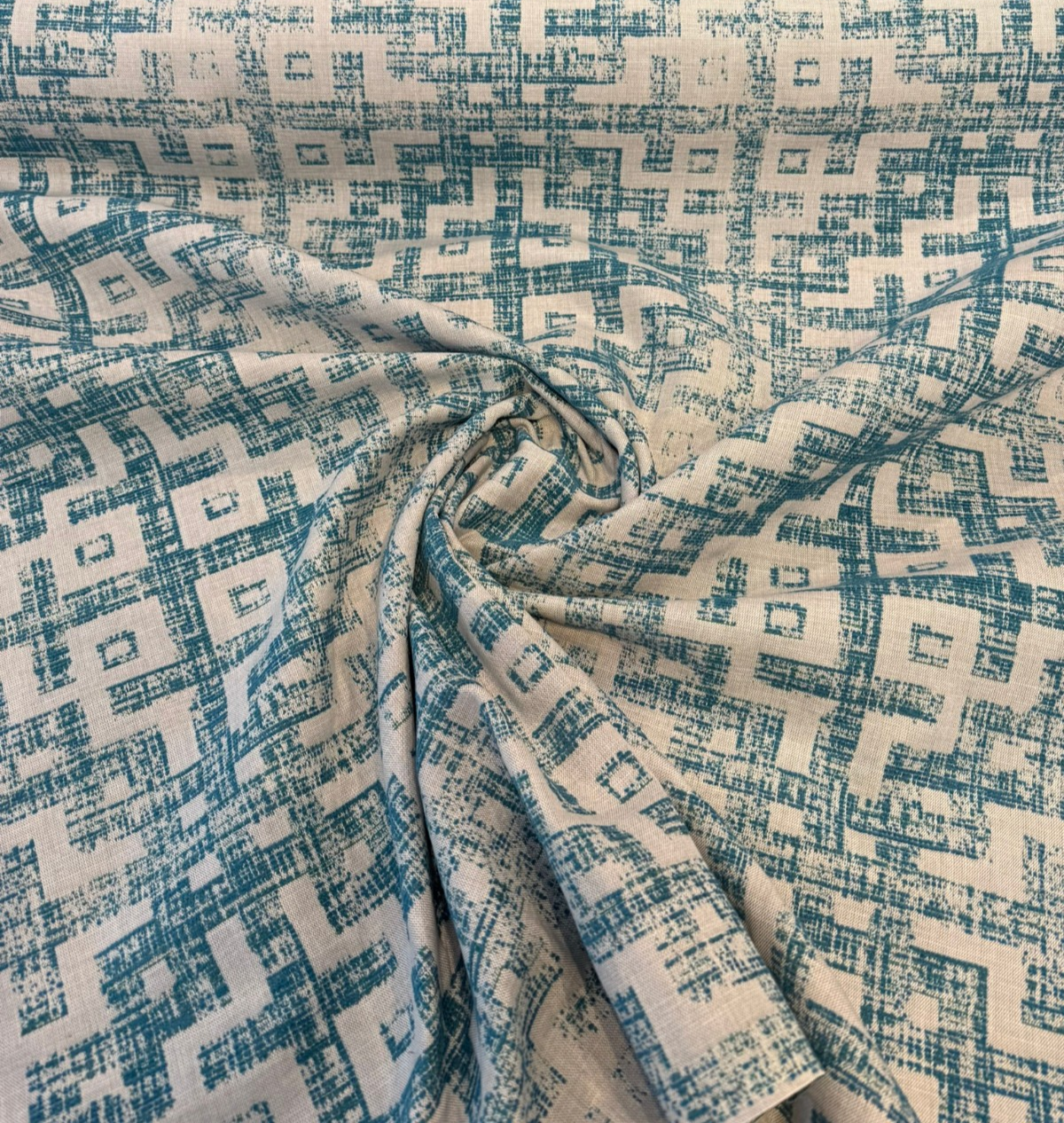Sunbrella Merchant Lagoon Acrylic Fabric - Distressed Geometric, Lagoon Blue/Ivory, 54" Width (1 Yard)