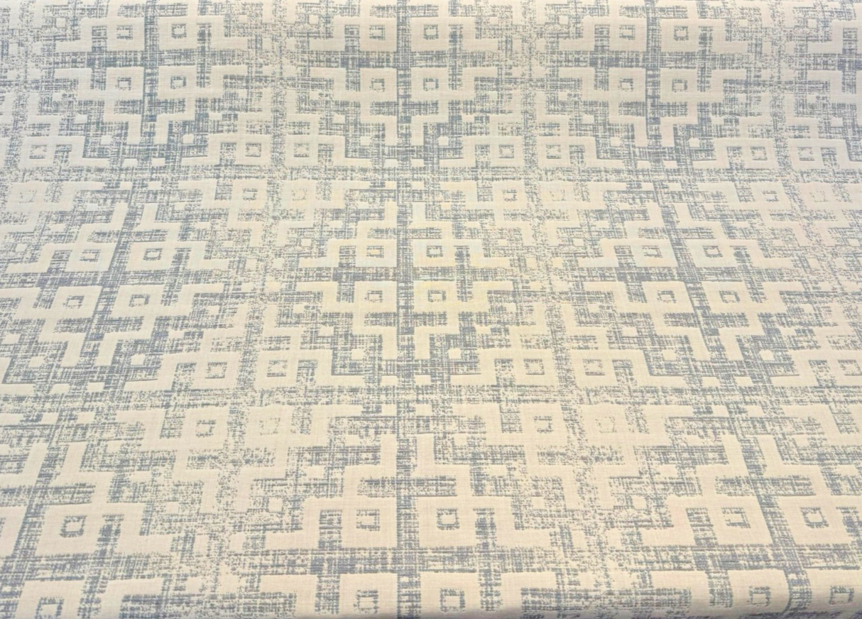 Sunbrella Merchant Mist Blue Solution-Dyed Acrylic Fabric - Distressed Geometric, Mist Blue/Ivory, 54" Width (By The Yard)