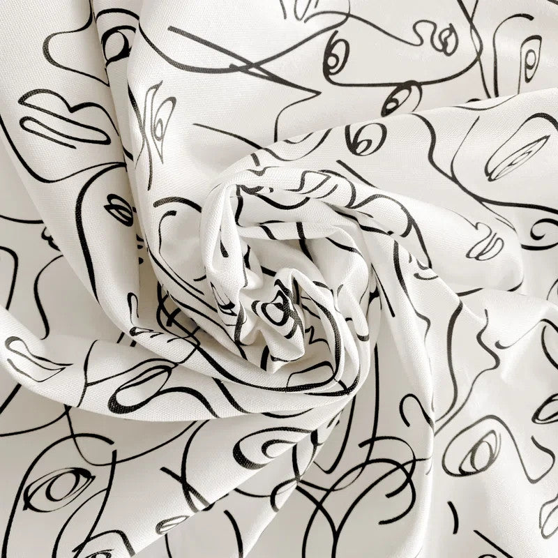Picasso Eastern Accents Boutique Cotton Fabric - White Snow, Black Linework, 54" Width (1 Yard)