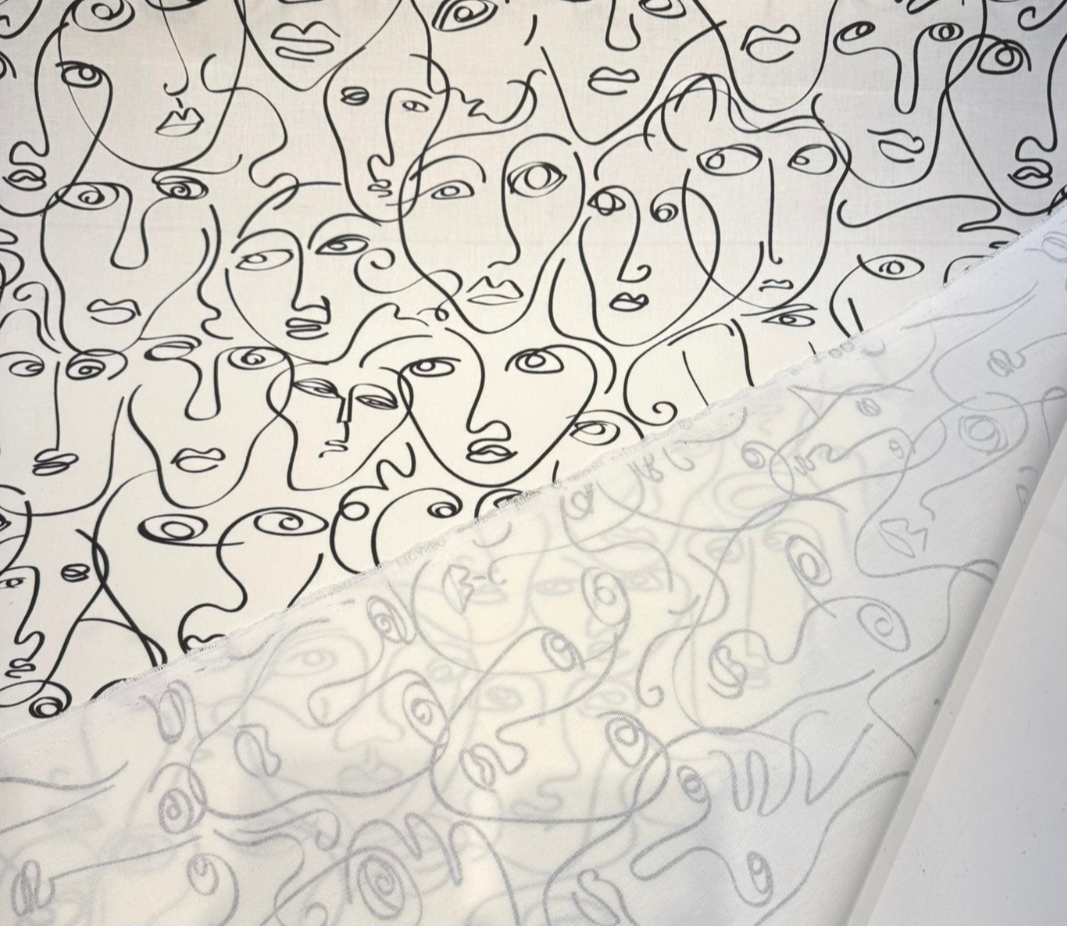 Picasso Eastern Accents Boutique Cotton Fabric - White Snow, Black Linework, 54" Width (1 Yard)