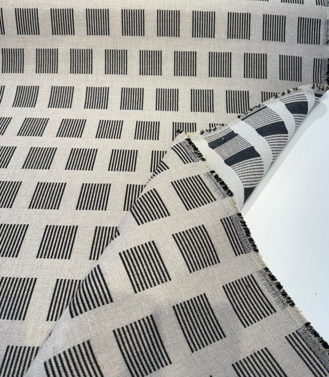 Sunbrella Novara Graphite Solution-Dyed Acrylic Fabric - Graphite Geometric Stripe, 56" Width (1 Yard)