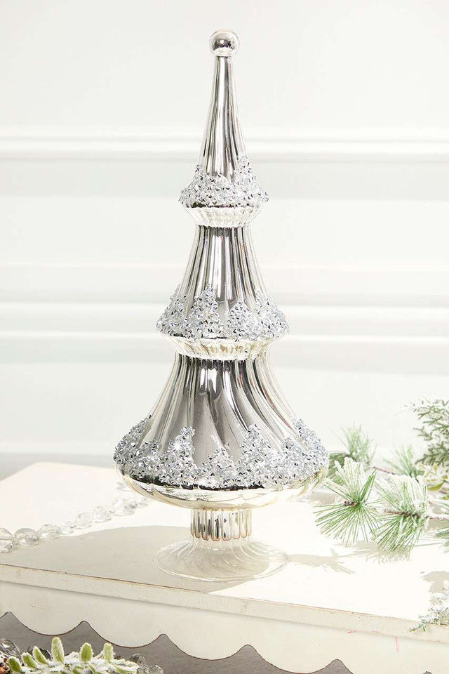 14.5 Inchi Icy Silver Christmas Tree Elegant Winter Holiday Décor