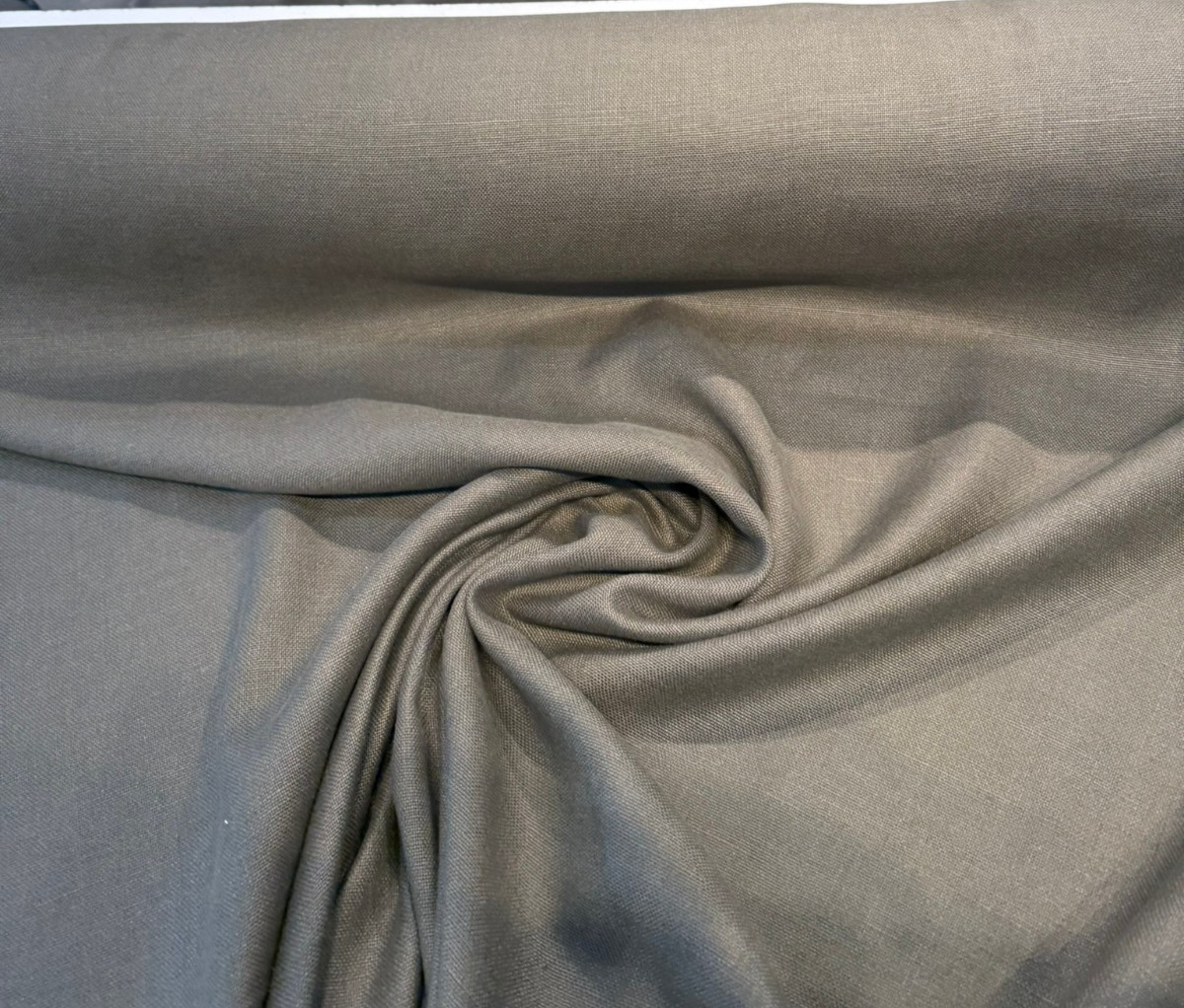 Libeco Belgian Tailored Linen Sanfor Airo Loden Olive Fabric - Olive Gray Texture, 54" Width (1 Yard)