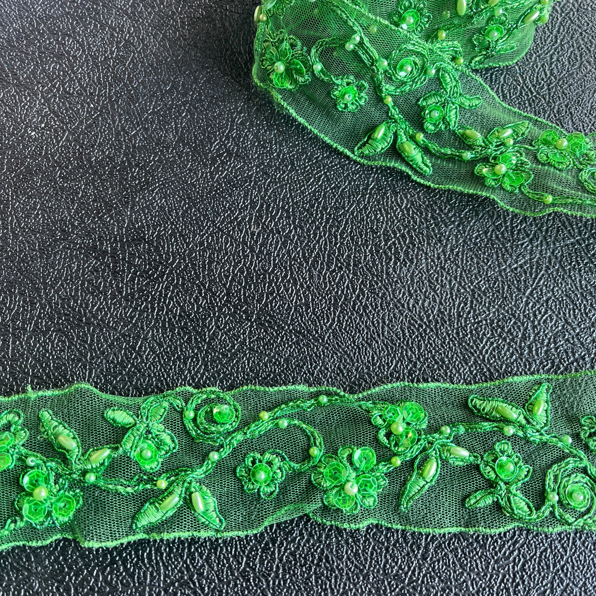 Beaded Corded Lace Trim Yellow Emerald