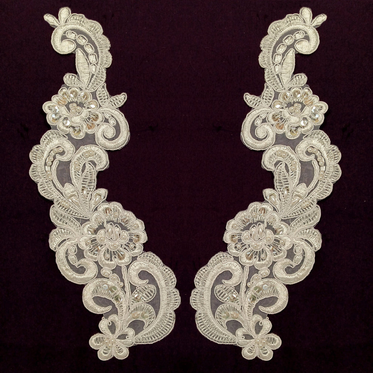 Beaded Corded Floral Lace Applique