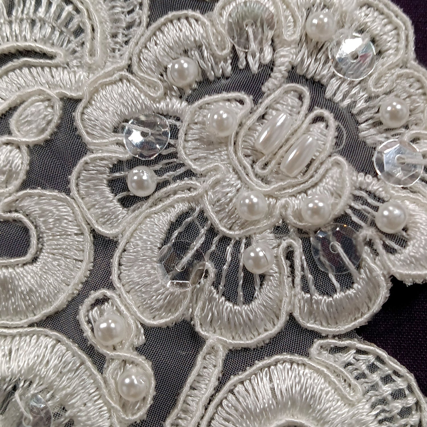 1 Pair Beaded & Corded Floral Lace Applique 11" x 3" Each Side