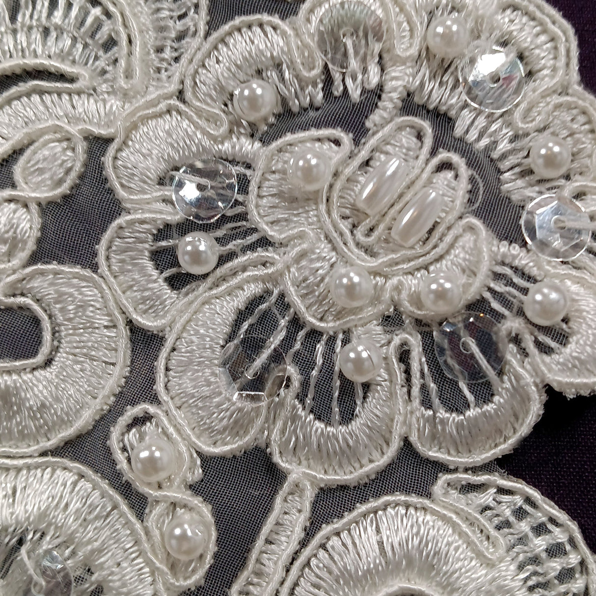 Beaded Corded Floral Lace Applique Pair