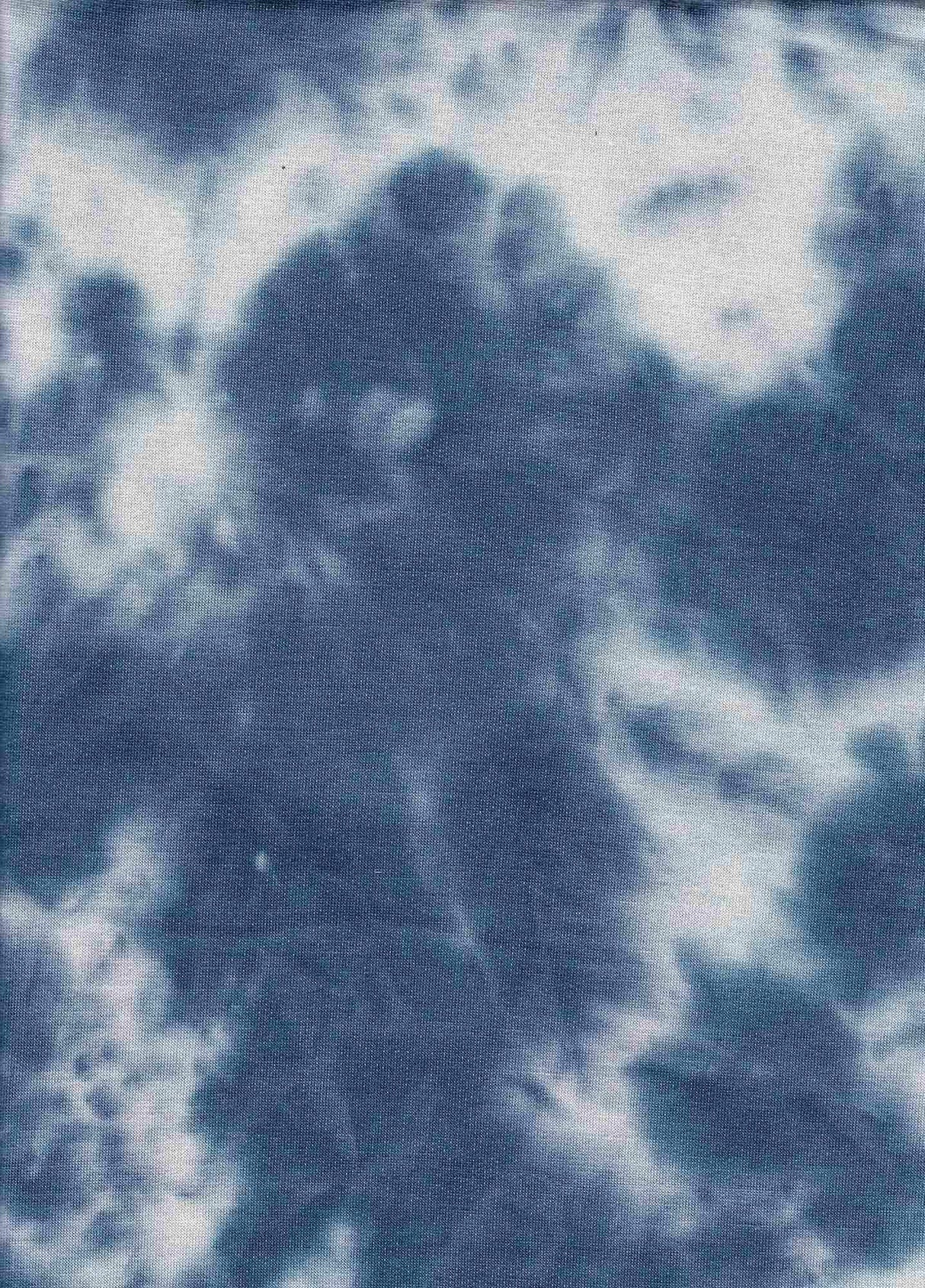 1 Yard Blue Denim French Terry Tie-Dye Knit Fabric, 58/60? Wide Rayon Polyester Spandex Blend