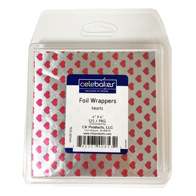 Heart Print Foil Wrappers - 4x4 - 125 Count