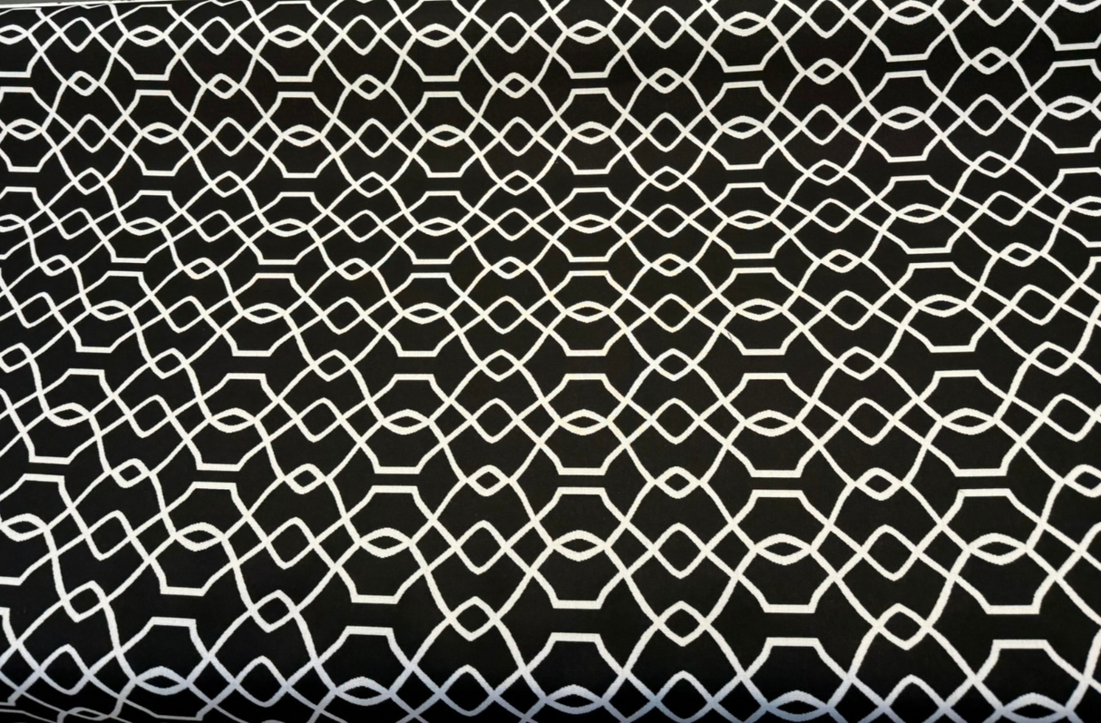 Sunbrella Folio Black Onyx 45741-000 Sunbrella Acrylic Fabric - Black And White Geometric, 54" Width, Reversible (1 Yard)