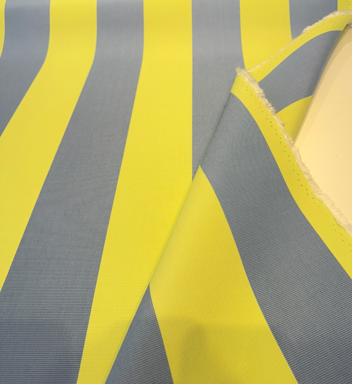 Sunbrella Explorer Stripe Acrylic Fabric - Limeade And Air Blue Horizontal Stripe, 54" Width (1 Yard)