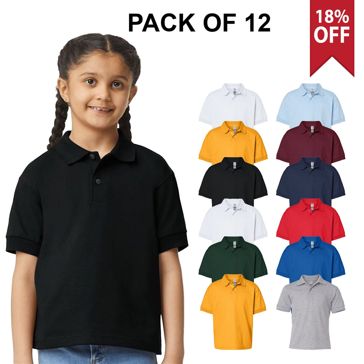 12 Pack : DryBlend Youth Jersey Polo