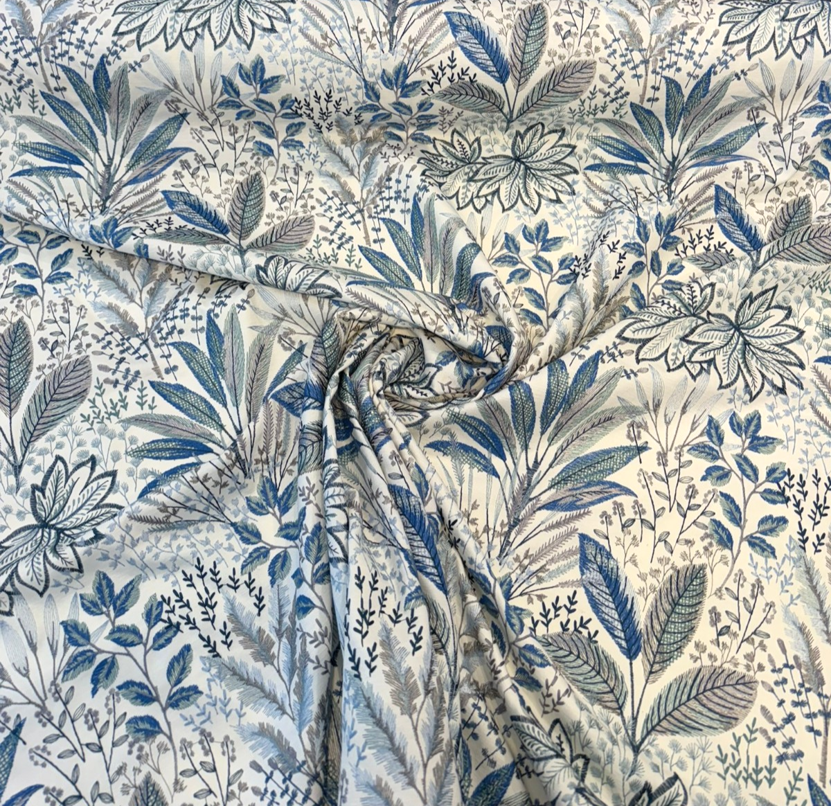 Waverly Amazonia Emb Lagoon Blue Green Floral Embroidered Fabric - Lagoon Blue Green Floral Embroidery, 54" Width (By The Yard)