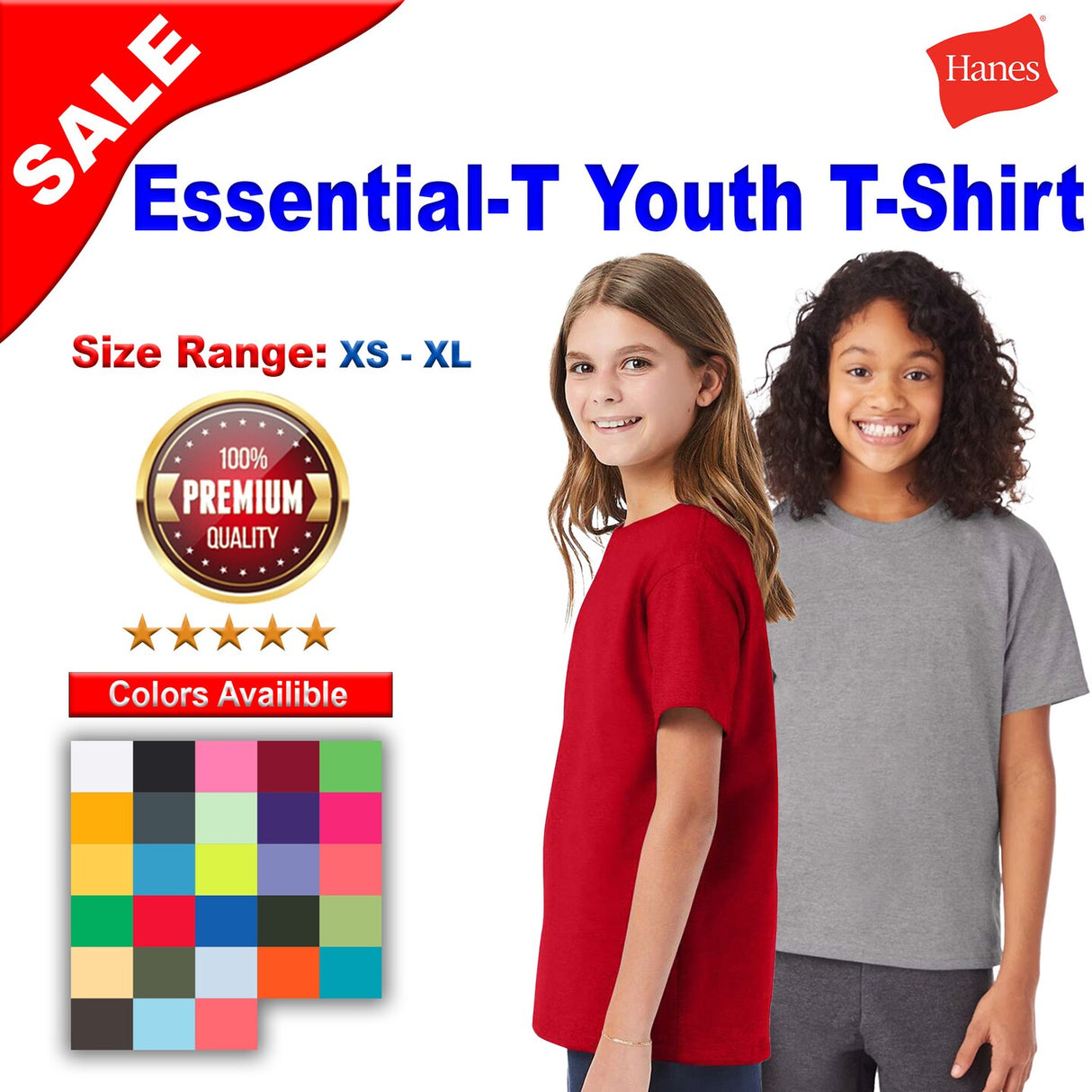 Hanes® Essential-T Crewneck Short Sleeve Youth T-Shirt