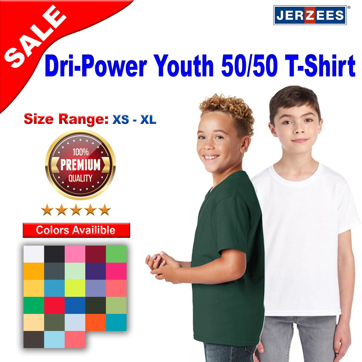 JERZEES® Dri Power Youth 50/50 Poly Cotton Crewneck Short Sleeve T-Shirt