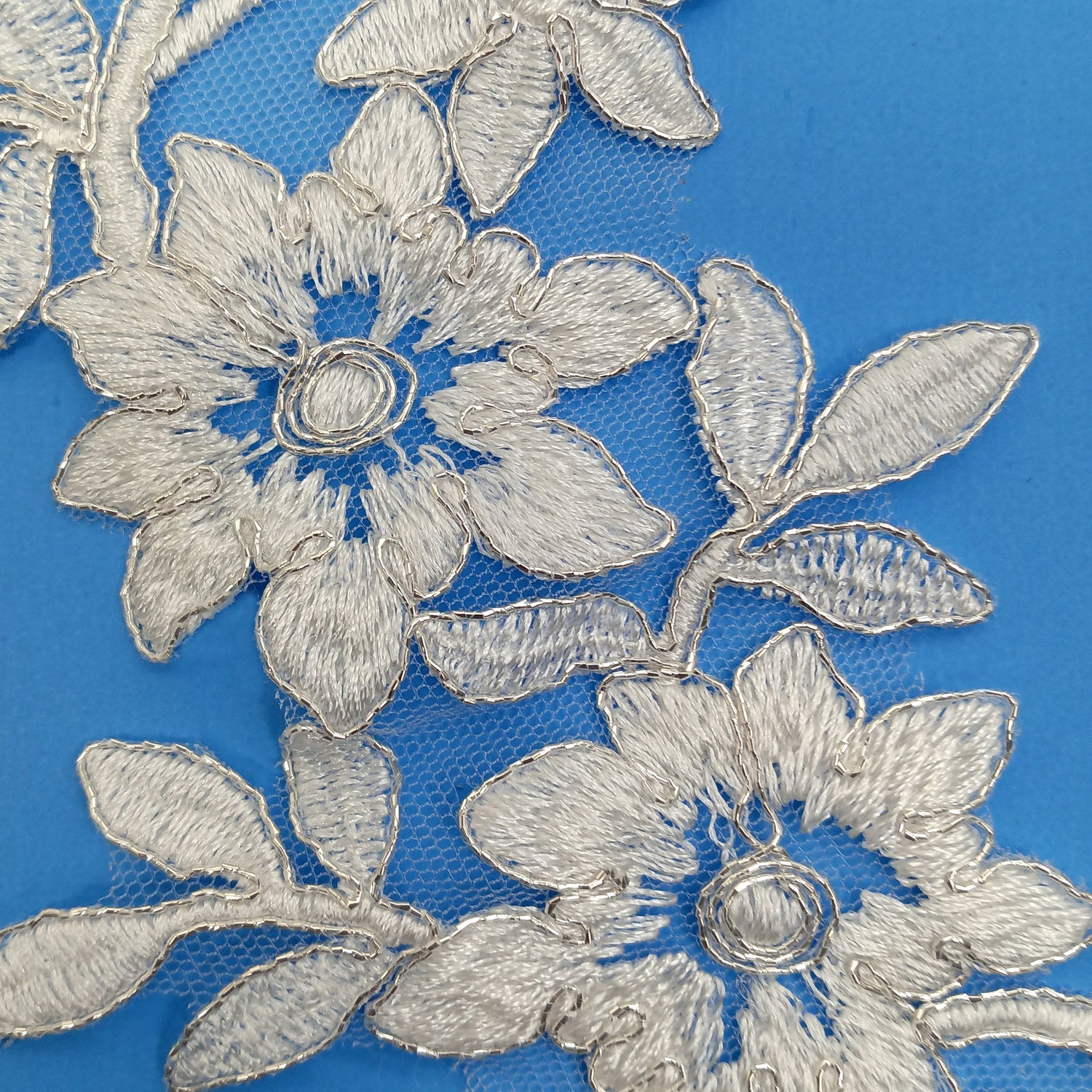 1 Pair 15" x 4" Corded Floral Applique Embroidered on 100% Polyester Net Mesh